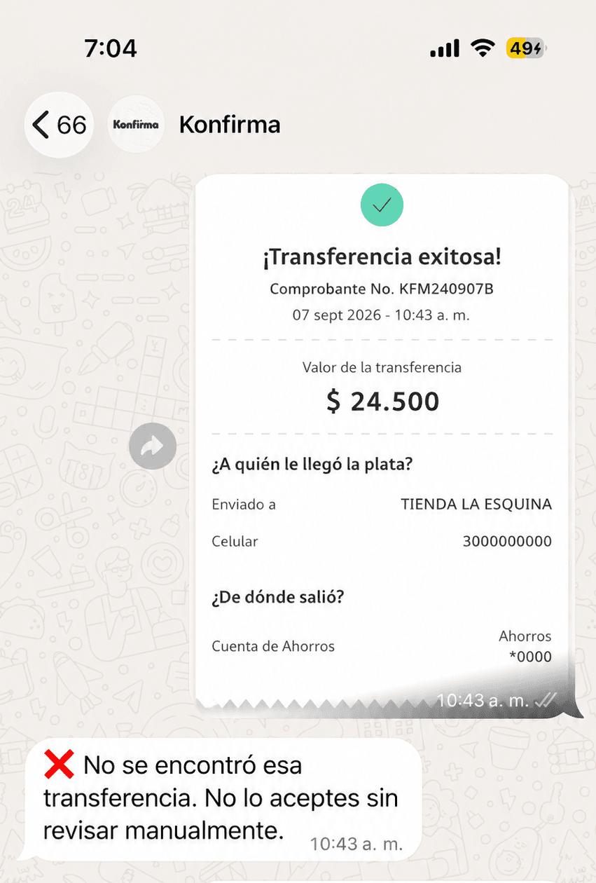 Aviso de transferencia no encontrada