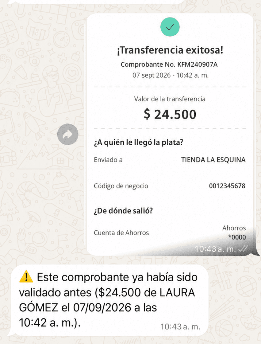 Aviso de comprobante repetido